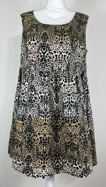 Jessica Simpson Animal Print Sleeveless Shift Dress Plus Size 1X Pockets Cotton